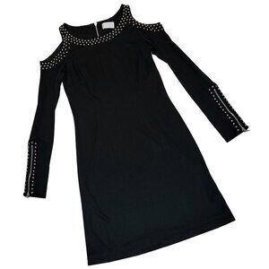 Studded Cut-off Shoulders Women's Black Dress
